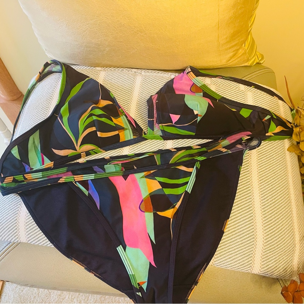 Ted Baker Navy and Green Bikini Top and bottom- EUC